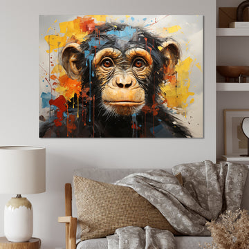 Yellow Teal Monkey Mischievous Monkey Collage - Monkey Home Decor Art